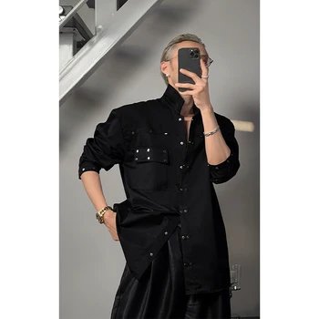 XS-6XL, новинка 2023 года, НОВАЯ мужская Женская одежда, украшение на металлических пуговицах в стиле Ямамото, Свободные рубашки для влюбленных, костюмы больших размеров