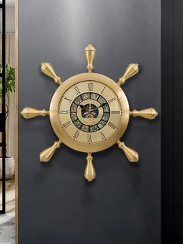 Бесплатная доставка латунные часы с подсветкой роскошный дом современный креативный рулевой декоративные часы
