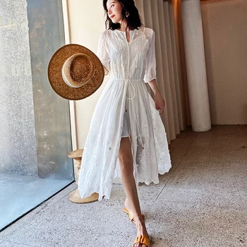 TEELYNN Винтажные Элегантные платья с цветочной вышивкой для женщин, белое хлопковое кружевное платье, летнее пляжное платье в стиле бохо, женское праздничное платье