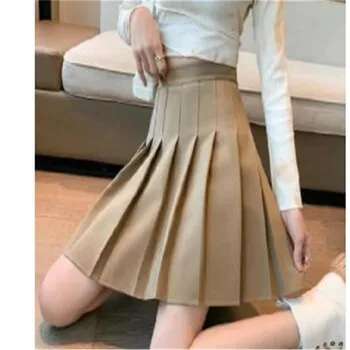 Lucyever Однотонные плиссированные юбки Женская модная мини-юбка с высокой талией в элегантном стиле Женская Корейская шикарная уличная юбка-трапеция XXL