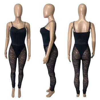 10 Оптовых женских сексуальных боди без рукавов, Прозрачные кружевные Леггинсы, комплекты из двух предметов, Летние прозрачные наряды, одежда для ночного клуба 9618