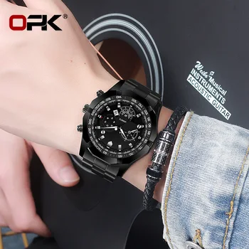 Ручные мужские часы бренда OPK из нержавеющей стали time chronograph 2023 модные новые часы из розового золота водонепроницаемые люминесцентные кварцевые часы