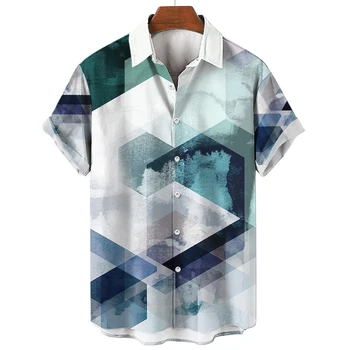 Гавайская мужская рубашка с 3D геометрическим принтом, рубашка с короткими рукавами Для мужчин, модные повседневные пляжные винтажные рубашки большого размера