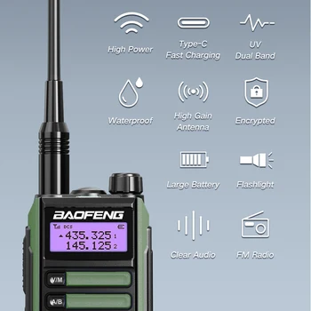 UV16 Plus BaoFeng Walkie Talkie 10 Вт UV16 Двухстороннее Радио Высокой Мощности Водонепроницаемое FM-радио USB Type C Зарядное Устройство VHF /UHF Dual Band