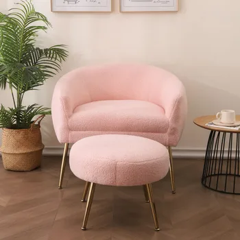 Акцентный стул с оттоманкой/золотыми ножками, современный акцентный стул для гостиной, спальни или приемной, Teddy Short Plush Particle V