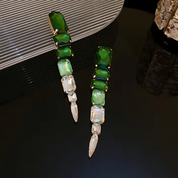 Модные квадратные серьги с зелеными кристаллами, женские длинные геометрические серьги с подвесками ZA, модные ювелирные изделия, подарки