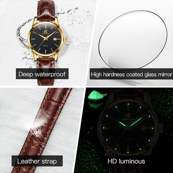 Женские часы EK от ведущего бренда, роскошные женские кварцевые часы с кожаным ремешком, водонепроницаемые многофункциональные светящиеся женские наручные часы.