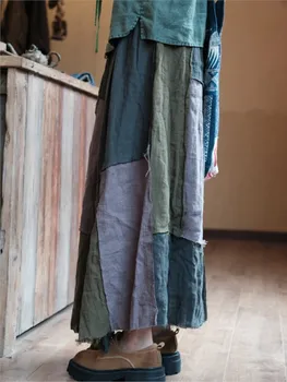 Johnature/ Женские Винтажные юбки в стиле пэчворк, льняная одежда с эластичным поясом, новинка весны 2023, женские юбки трапециевидной формы в китайском стиле. 