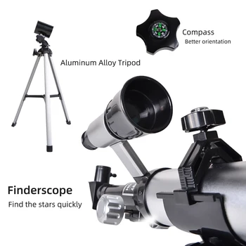 Телескопы для Детей Взрослых Начинающих с Апертурой из Сплава 50 мм Астрономический Рефракторный Телескоп 100 мм Объектив с 60-кратным Увеличением
