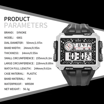 SYNOKE Мужские спортивные часы 5 БАР Водонепроницаемые Цифровые часы с большим экраном Мужские Военные Будильники Электронные Модные Reloj Hombre New
