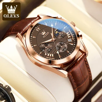 Многофункциональные кварцевые мужские часы OLEVS, лучший бренд, роскошный кожаный ремешок, водонепроницаемые спортивные часы с хронографом Relogio Masculino