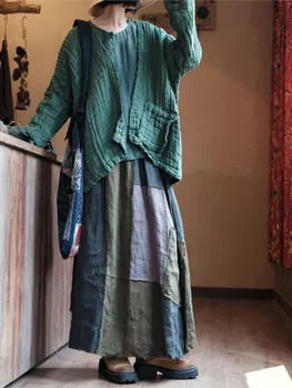 Johnature/ Женские Винтажные юбки в стиле пэчворк, льняная одежда с эластичным поясом, новинка весны 2023, женские юбки трапециевидной формы в китайском стиле. 