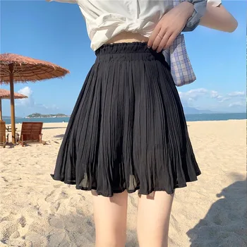 Женская одежда Y2K Черная юбка-полукомбинезон Летняя шифоновая плиссированная юбка с завышенной талией, Эластичный пояс, Элегантные белые Сексуальные юбки-пачки