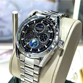 Мужские механические наручные часы Starlight из нержавеющей стали, водонепроницаемые мужские автоматические наручные часы, кожаные водонепроницаемые часы 2023 НОВИНКА
