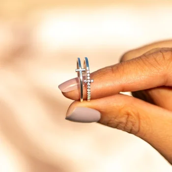 Monkton 100% Стерлинговое серебро 925 Пробы Двухслойные кольца с крестом для женщин с Геометрическим цирконом, Открывающееся Регулируемое кольцо на палец Изысканные ювелирные изделия