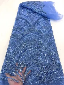африканское сетчатое кружево, французская ткань с блестками L-1302277, высококачественные вышитые нигерийские тюлевые бусины, ткани для шитья