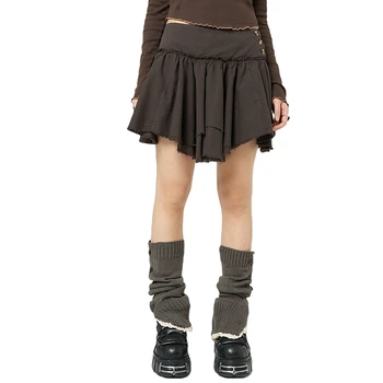 E-girl Винтажная Асимметричная Плиссированная юбка в Готическом стиле Панк, Harajuku Grunge, Сказочная Многослойная Мини-юбка с низкой посадкой, Корейская Уличная одежда