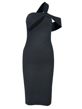 Женское платье миди с вырезом на одно плечо, сексуальное платье без рукавов с глубоким вырезом и открытой спиной, вечерние коктейльные облегающие платья