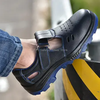 Защитная обувь Мужская летняя дышащая рабочая обувь со стальным носком, устойчивая к проколам, мужские сандалии для мужчин, рабочие защитные ботинки, защитные ботинки