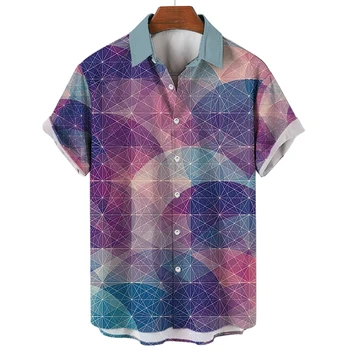 Гавайская мужская рубашка с 3D геометрическим принтом, рубашка с короткими рукавами Для мужчин, модные повседневные пляжные винтажные рубашки большого размера