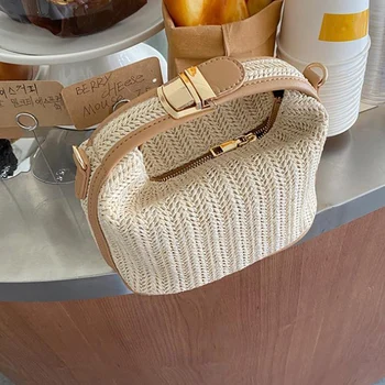 Женская соломенная сумка через плечо для богемной маленькой вязки, летняя сумочка для отдыха, пляжные сумки
