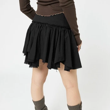 E-girl Винтажная Асимметричная Плиссированная юбка в Готическом стиле Панк, Harajuku Grunge, Сказочная Многослойная Мини-юбка с низкой посадкой, Корейская Уличная одежда