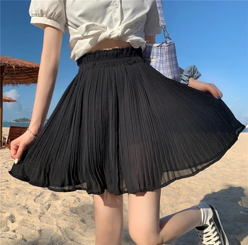 Женская одежда Y2K Черная юбка-полукомбинезон Летняя шифоновая плиссированная юбка с завышенной талией, Эластичный пояс, Элегантные белые Сексуальные юбки-пачки