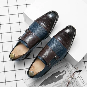 Мужские модельные туфли из искусственной кожи с двойной пряжкой и ремешком, мужская обувь со змеиным принтом, классическая итальянская обувь Zapatos Hombre, Размер 48
