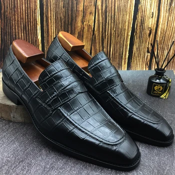 Мужские лоферы-пенни, кожаная обувь из натуральной кожи, элегантные повседневные туфли для свадебной вечеринки, коричневые черные туфли для мужчин